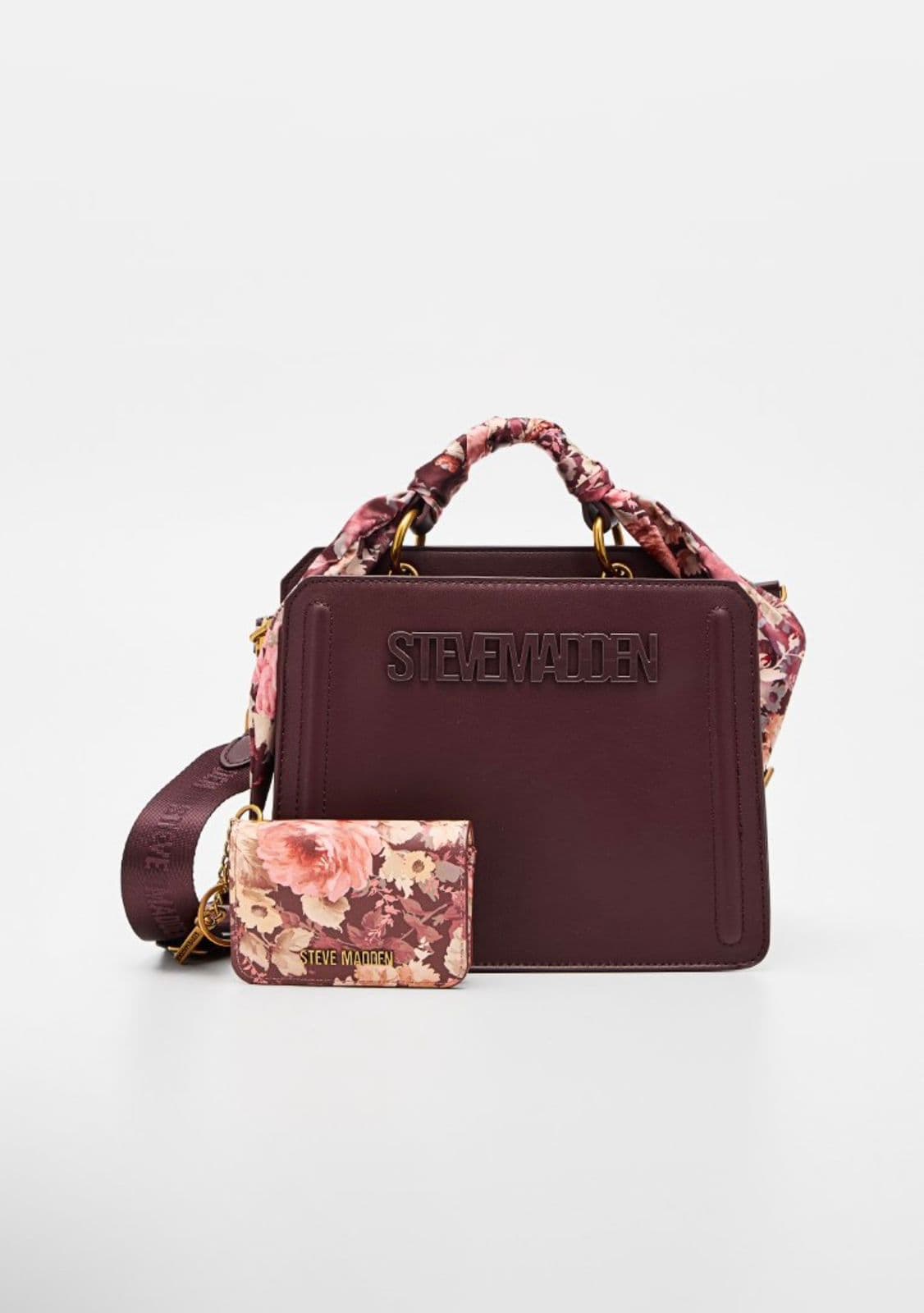 Sac à main burgundy avec détails floraux